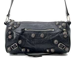 Balenciaga Lucagol Cylinder Leather Shoulder Bag Black